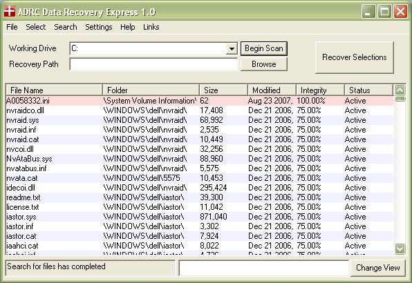 ADRC Data Recovery Express screenshot